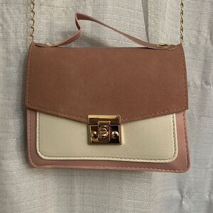 12. Nude and pink crossbody with a gold chain